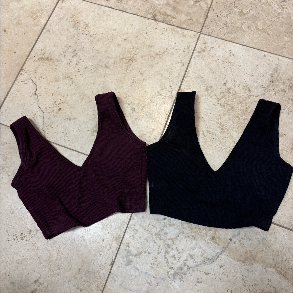 Stylish V-Neck Crop Tops - Black and Burgundy